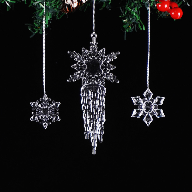 新しいクリスマス装飾用品クリスマスツリーハンギングオーナメント滝スノーフレーク透明クリスタルクリエイティブペンダントクリスマスツリーペンダント|undefined