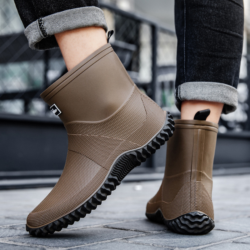 Botas de Lluvia de Caña Media para Adultos de PVC Impermeable y Antideslizante para Exteriores