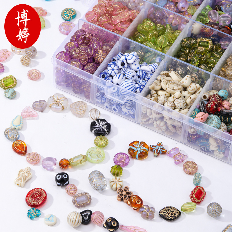 亚克力混装描金珠子散珠diy手工串珠配饰手链项链材料散珠配件批|undefined