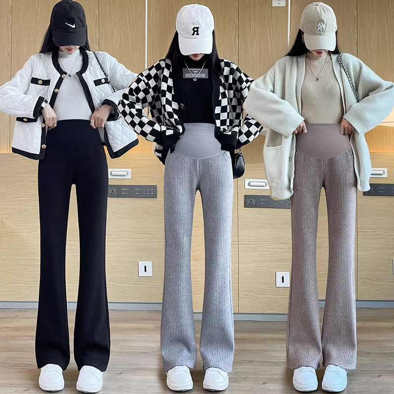 2024新款孕婦褲子秋冬外穿微喇叭孕婦褲闊腿褲寬鬆垂墜感顯瘦長褲