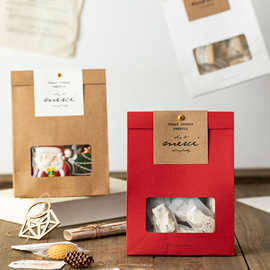 牛轧糖杏仁雪花酥奶糕太妃糖果饼干红色开窗自立包装袋子烘焙礼品