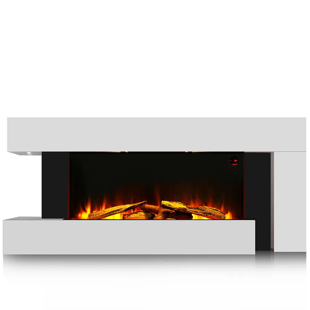 跨境家用欧美风格木箱一体电壁炉带仿真火焰水晶木材石头遥控壁炉