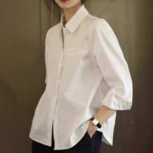 高支高密多色棉廓型薄肩特殊版型白色衬衫上衣女秋