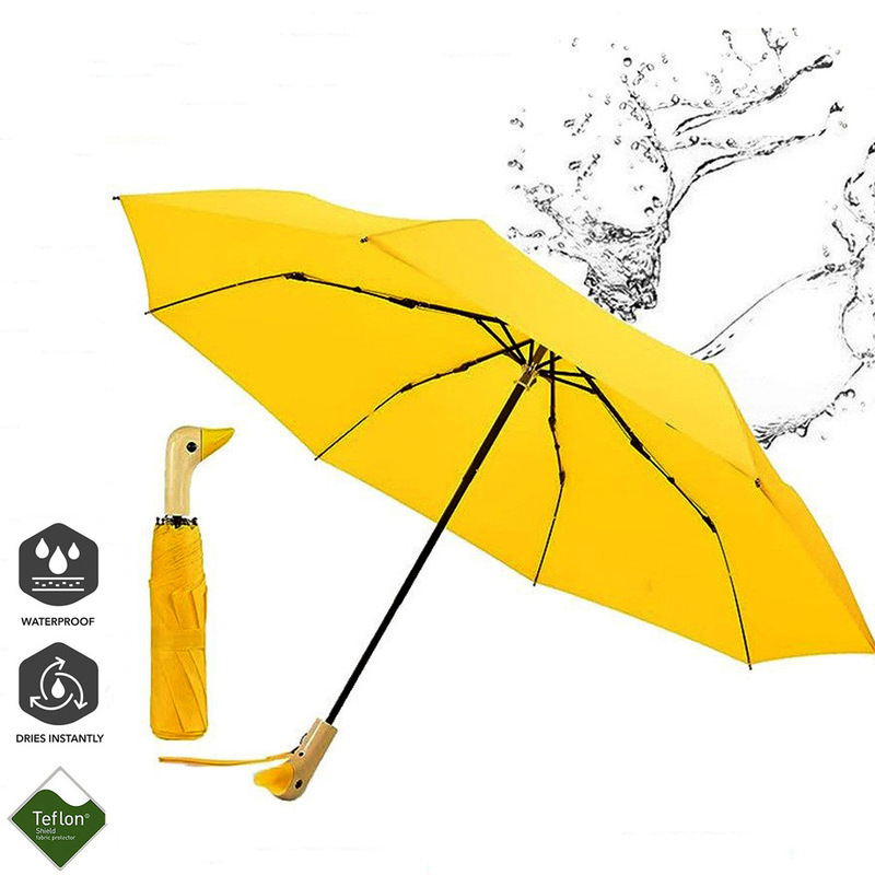 Solid Wood Bird Head Duck Head Folding Umbrella Cartoon Cute 70% off Umbrella Wooden Handle Yellow Duck Head Advertising Gift Umbrella Printable