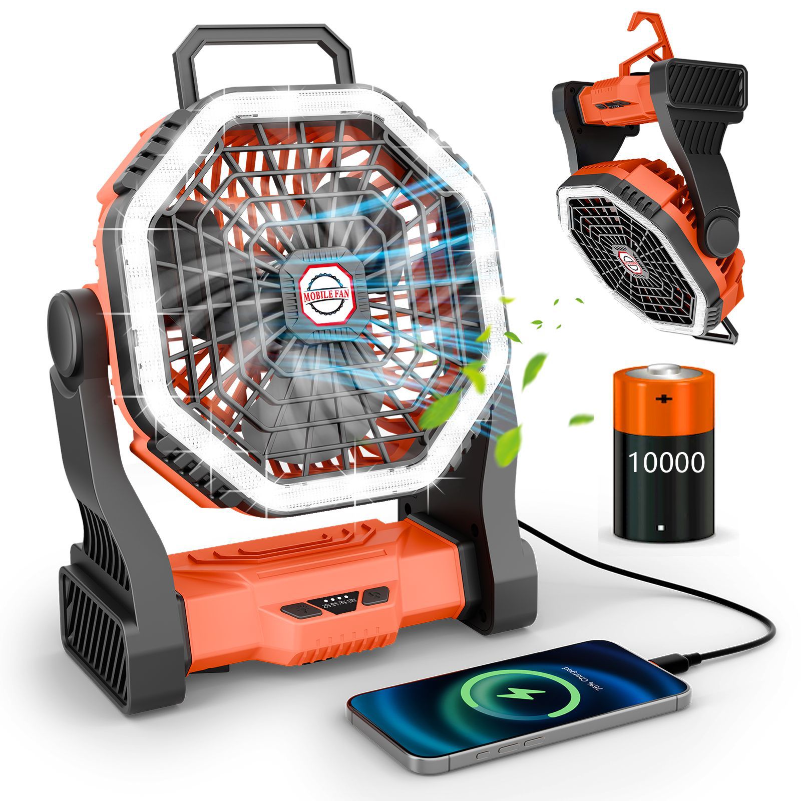 Transfronterizos para 2025 ventilador de pantalla recargable ventilador de camping ventilador portátil ventilador al aire libre