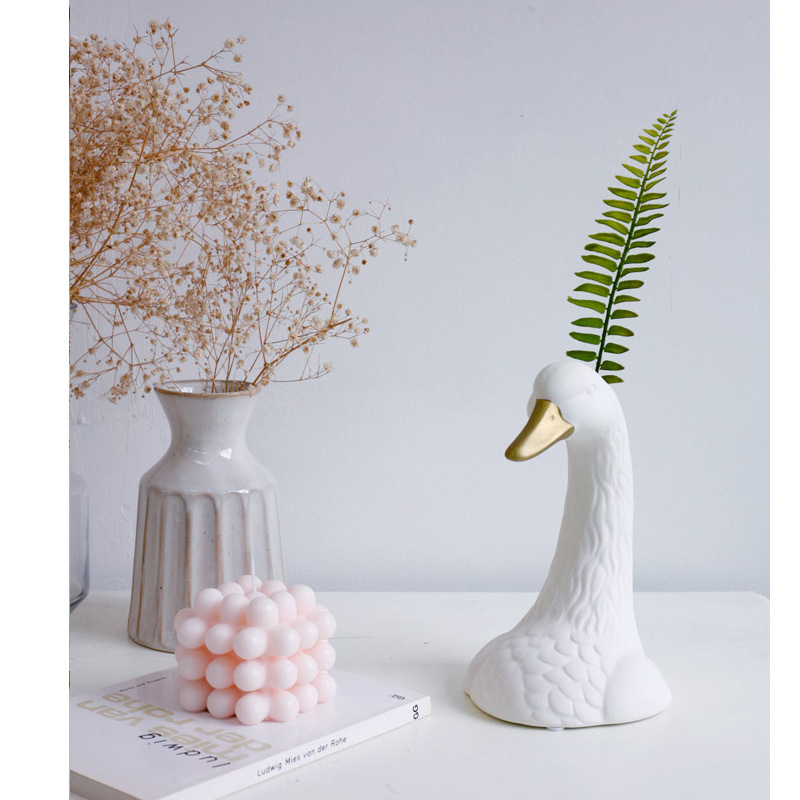 INS Estilo nórdico Cisne cerámica florero decoración salón arreglo de flores flor seca flor artificial flor creativa decoración de escritorio