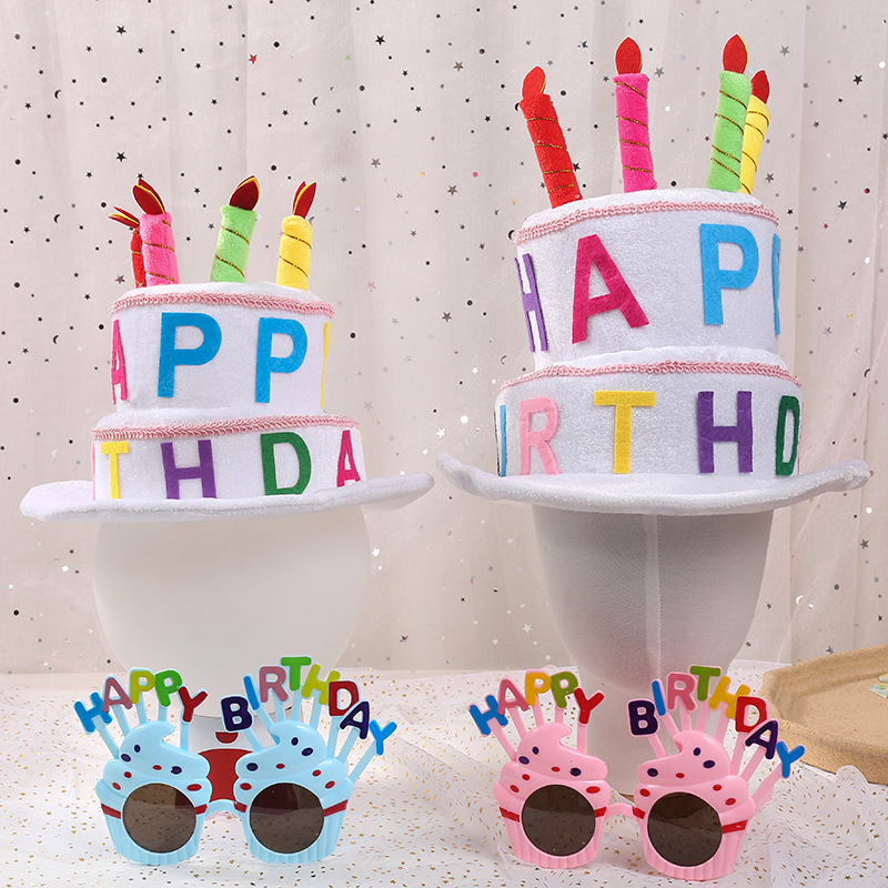 Fábrica transfronteriza al por mayor sombrero de vela de cumpleaños sombrero de pastel de letras vestido de fiesta europeo y americano sombrero de payaso vestido de ambiente