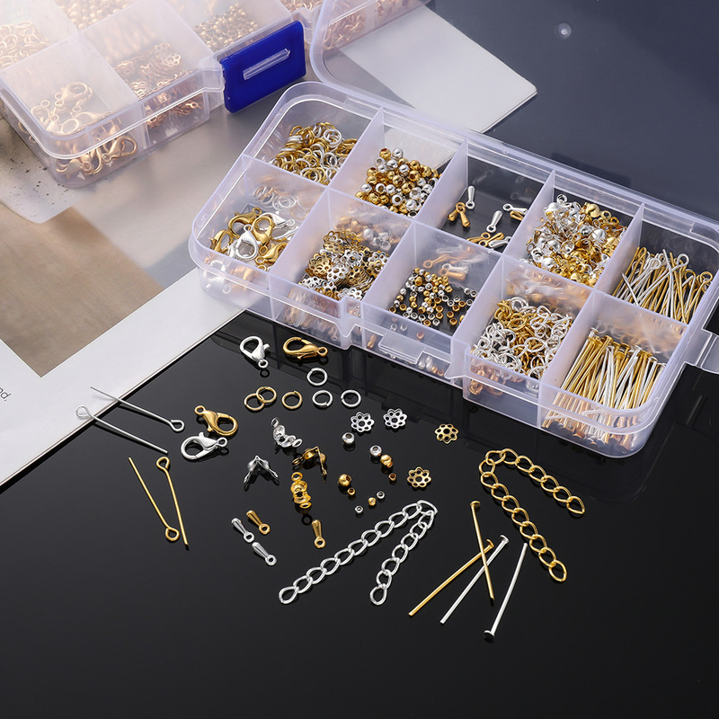 10-Compartment Gold and Silver Set Positioning Beads Open Ring Tail Chain Nine-Pin T-Pin Lobster Clasp Combination DIY Beading Box Set 10-Compartment Gold and Silver Set Positioning Beads Open Ring Tail Chain Nine-Pin T-Pin Lobster Clasp Combination DIY Beading Box Set
