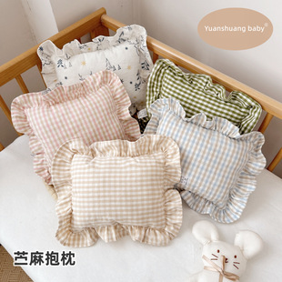 Cross-border Simple Ramie Pacifying Pillow Pillow Baby Cushion Small Square Pillow Nap Pillow Cart Pillow Removable and Washable