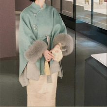 表象抒情诗丨鹭点烟汀·900g重磅全羊毛狐狸毛领古典色斗篷双面呢