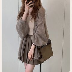 马海毛氛围感上衣软糯慵懒风咖色毛衣针织开衫女春秋外搭薄款外套