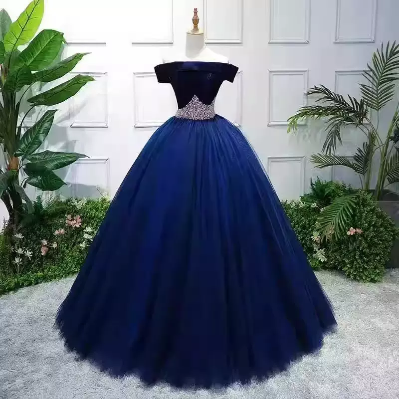 晚礼服女2025新款一字肩演出服独唱舞台彩纱年会晚礼服蓬蓬裙学生