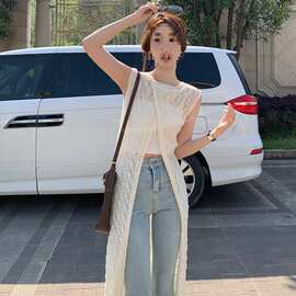 9177#夏季新款法式镂空背心针织衫裙女韩系薄款外搭罩衫叠穿上衣