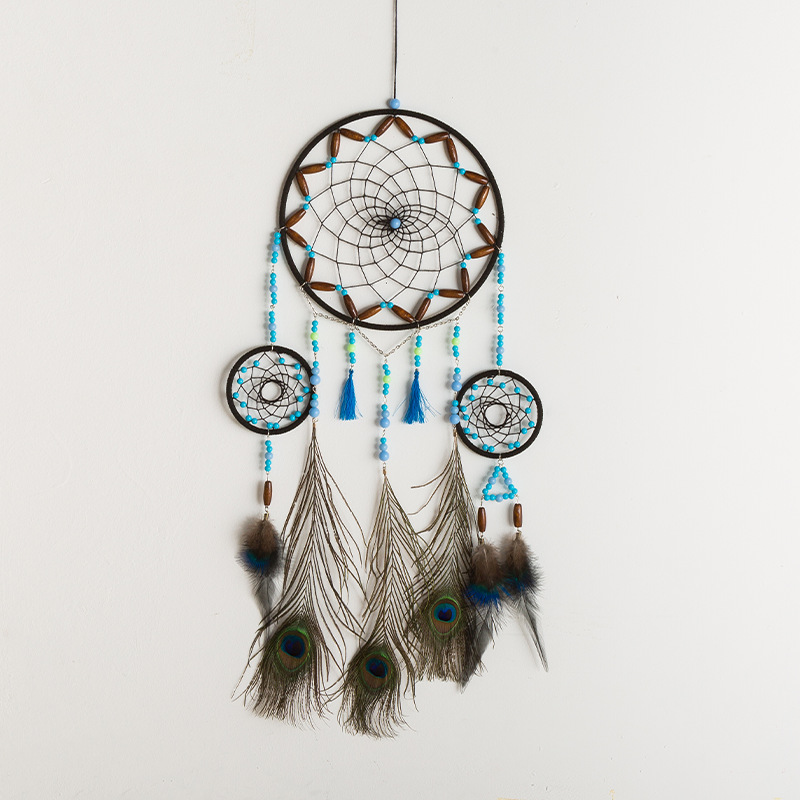 나무 구슬 공작새 깃털