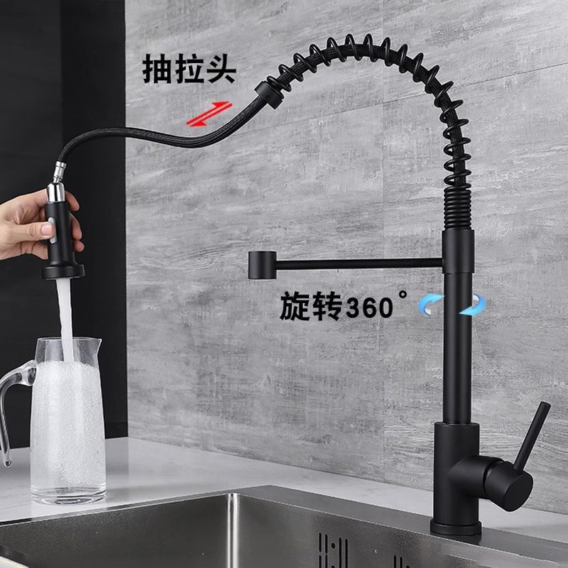 Grifo extensible de cocina de acero inoxidable, agua fría y caliente, diseño retráctil con resorte, resistente a salpicaduras