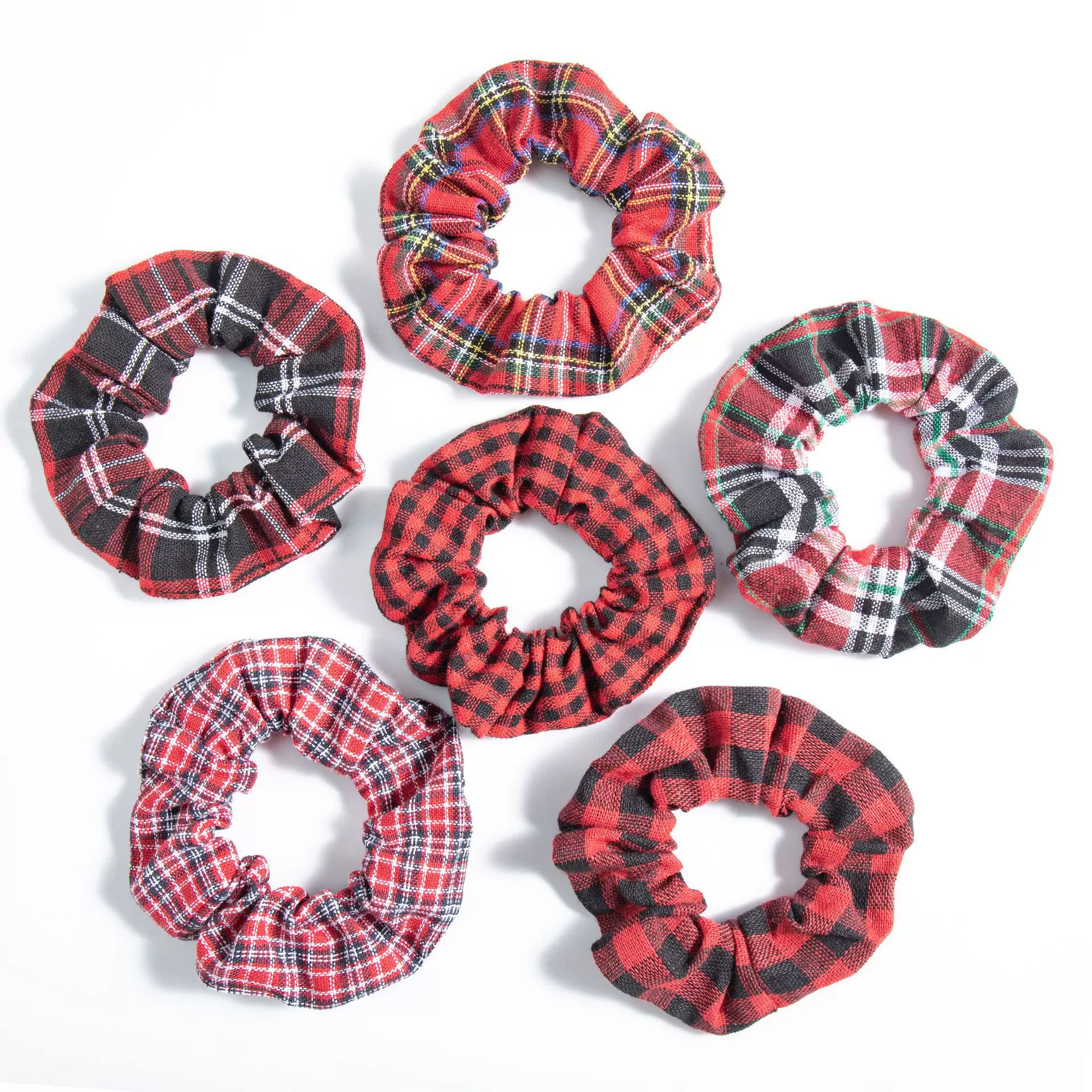 亚马逊热销复古圣诞节百搭网红格子猪大肠发圈甜蜜丸子头发饰发圈