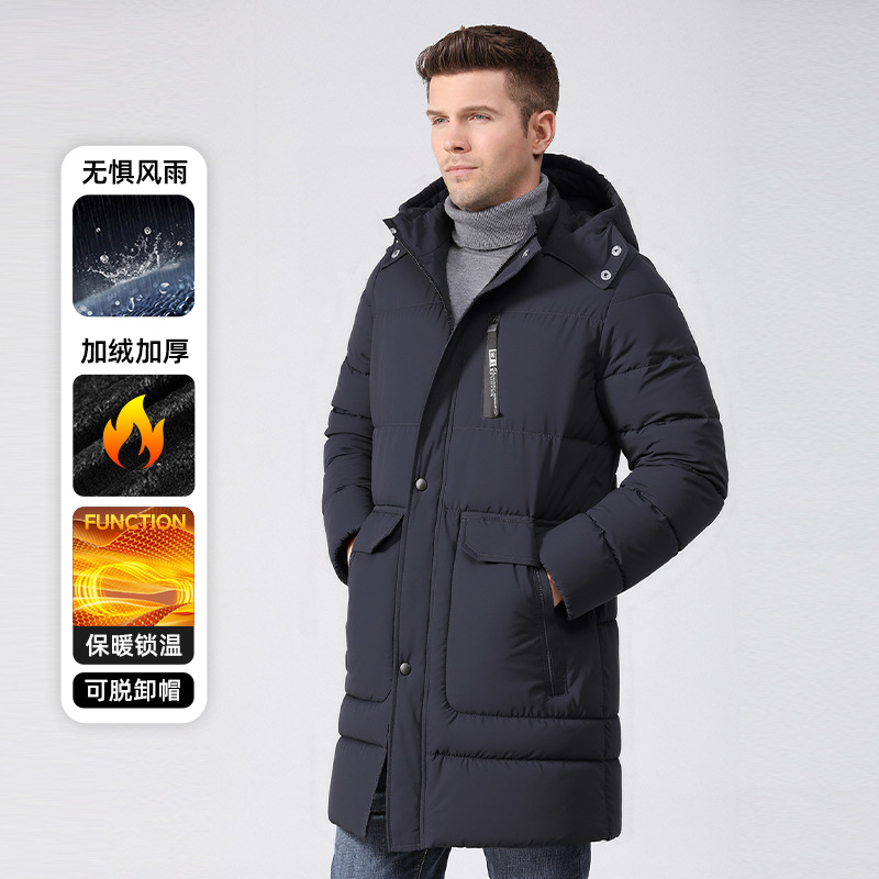 2025冬季跨境亚马逊3D外套男士加绒加厚长款棉衣男装棉服长款同款