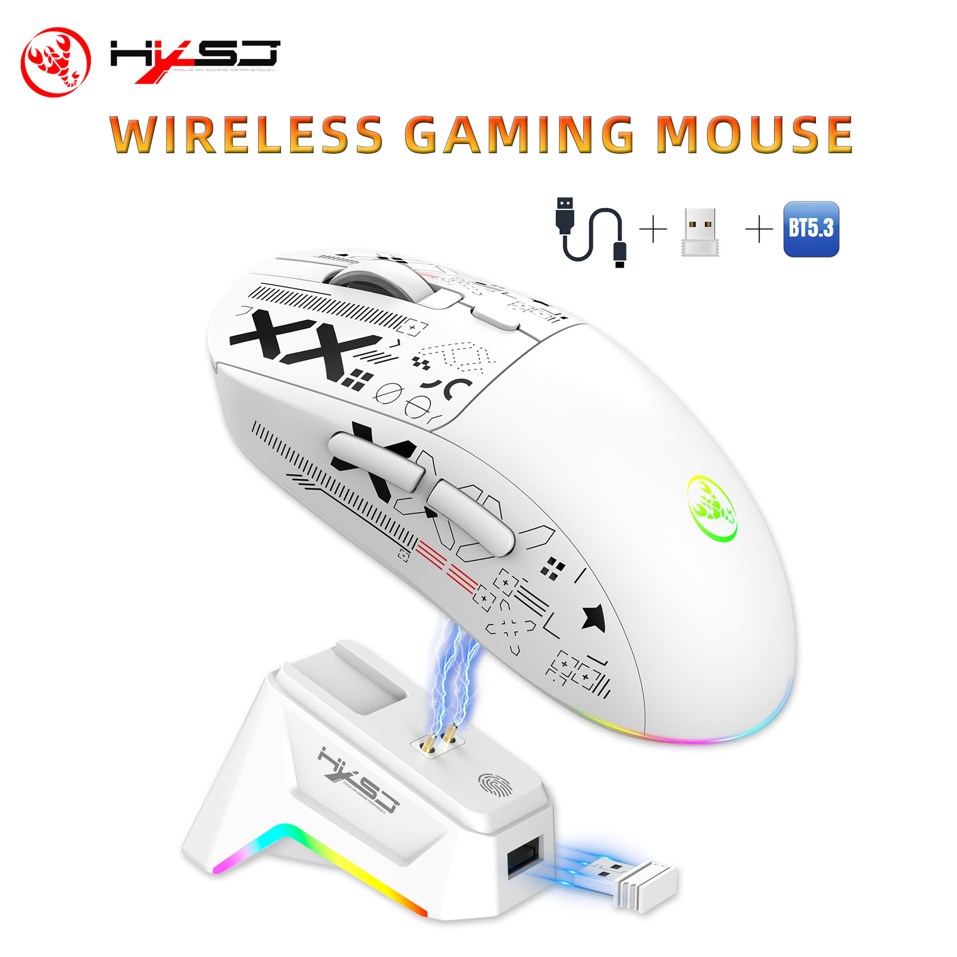 Ratón Inalámbrico de Tres Modos (Cableado/2.4G/Bluetooth) con Iluminación RGB, 650MAH, Ratón para Juegos, Artículo Popular Transfronterizo