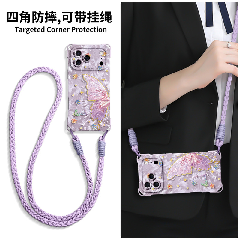 Butterfly-Themed Case for Apple 17 Pro, iPhone 16 Lanyard, 15 Hand Strap, 14 Anti-Drop Pendant Case Butterfly-Themed Case for Apple 17 Pro, iPhone 16 Lanyard, 15 Hand Strap, 14 Anti-Drop Pendant Case