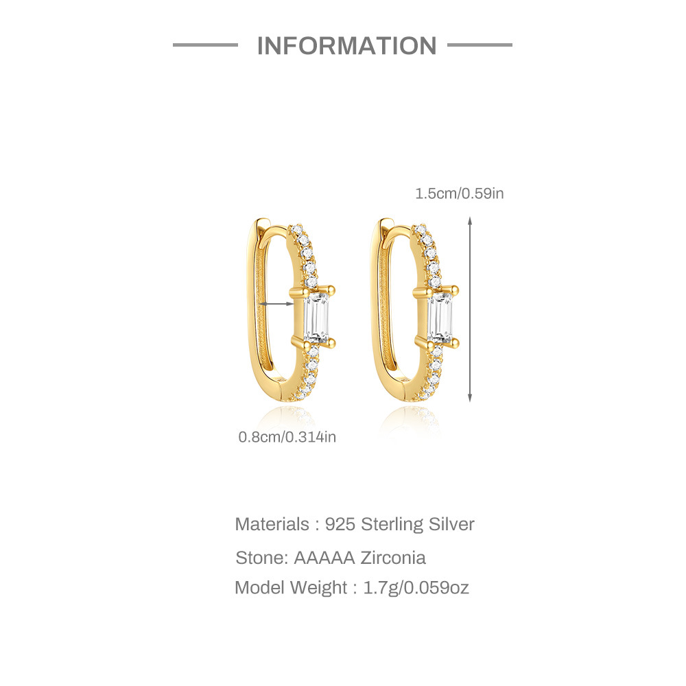 Hoop Earrings Classification 1 Pair Quantity 1 Pair 925 Sterling Silver U Shape Zircon Hoop Earrings