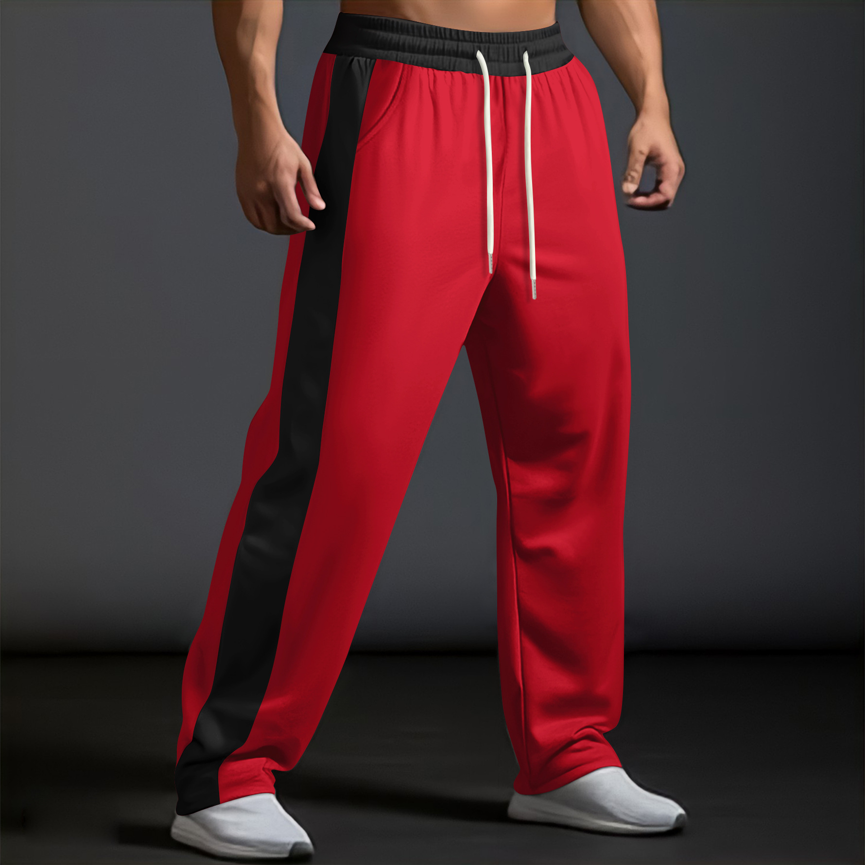 Modische, lange Freizeithose für Herren im europäischen und amerikanischen Stil mit gekreuzten Trägern, Color-Blocking-Design, von Shein_voghion.com