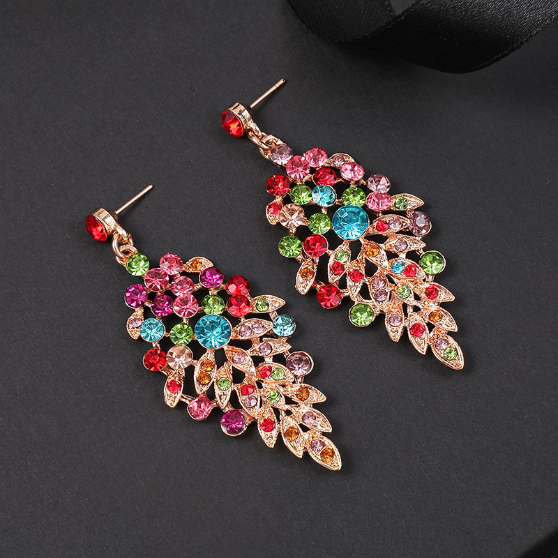 Alloy clavicle chain, exaggerated necklace, earring set, female palace temperament, colorful leaves_voghion.com