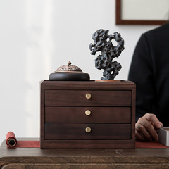 Walnut solid wood Pu-erh tea cake box, household Chinese multi-layer stackable drawer-style storage box, tea scoop tea divider plate