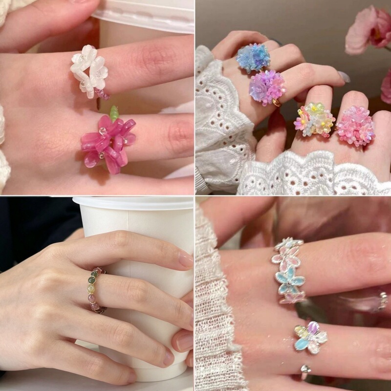 Little Red Book's Same Style Rainbow Tourmaline Ring, Fashionable Beaded Flower Ring, Female Niche Ins High-End Ring Little Red Book's Same Style Rainbow Tourmaline Ring, Fashionable Beaded Flower Ring, Female Niche Ins High-End Ring