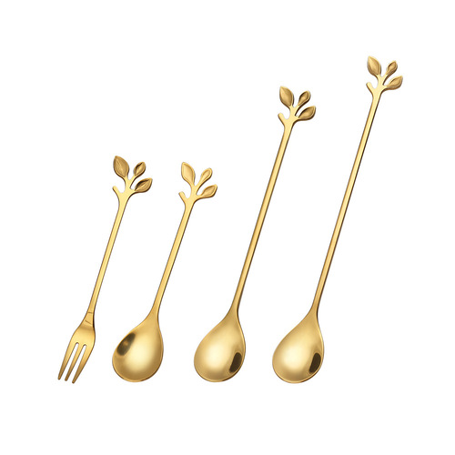 S stainless steel honey spoon, leaf and leaf fork, bar stirrer, coffee spoon gift bag, wedding celebration gift