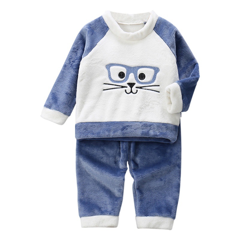 2023 Otoño e Invierno nuevos niños y niñas forrados de lana engrosada cálido traje infantil de dibujos animados franela homewear Pijamas