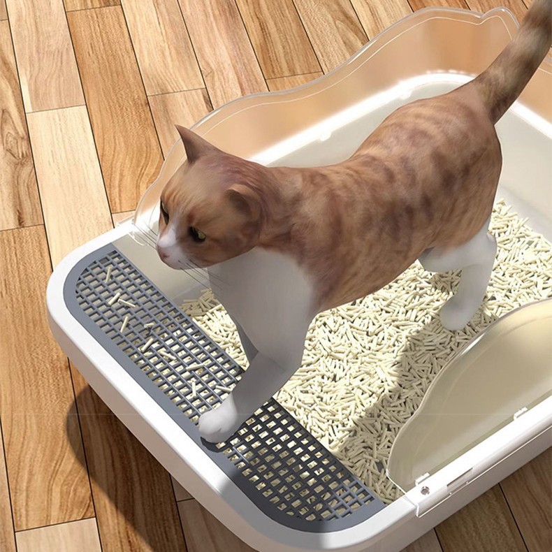 Gran caja de arena para gatos con salpicaduras exteriores semicerradas, cerca elevada, inodoro para gatos desmontable, fábrica de ollas para heces para gatos abiertas al por mayor