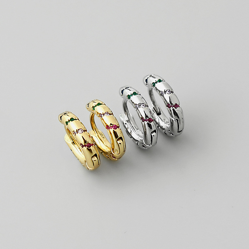 simple glossy round inlaid zircon copper earrings wholesale Nihaojewelrypicture3