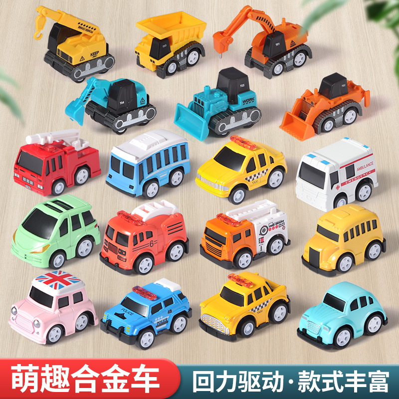 Children's alloy pull back engineering vehicle model excavator Crane Simulation car cartoon toy car Boy gift toy
