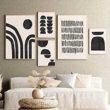速卖通跨境抽象几何色块黑白帆布画芯装饰画客厅油画一件代发