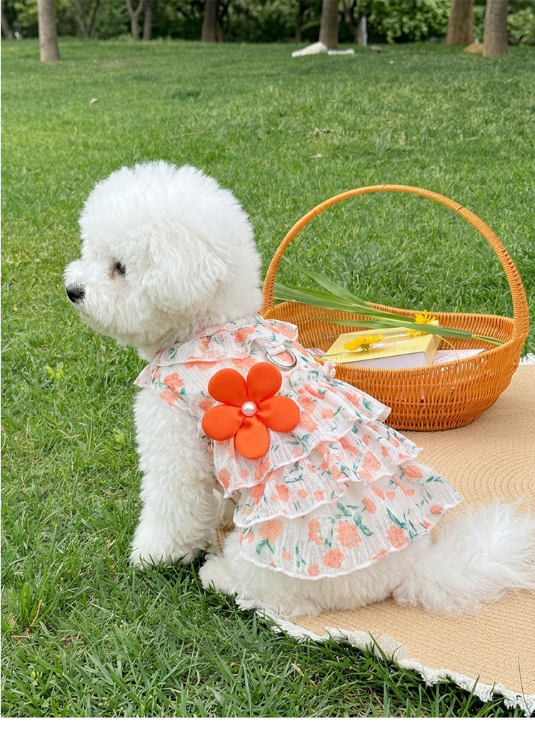 Robe plissée à fleurs style princesse pour chien et chat été_voghion.com