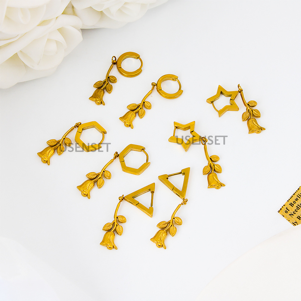 15g Weight Gold Plated Plating Fashion Rose Stainless Steel Gold Plated Earrings 1 Pair 1