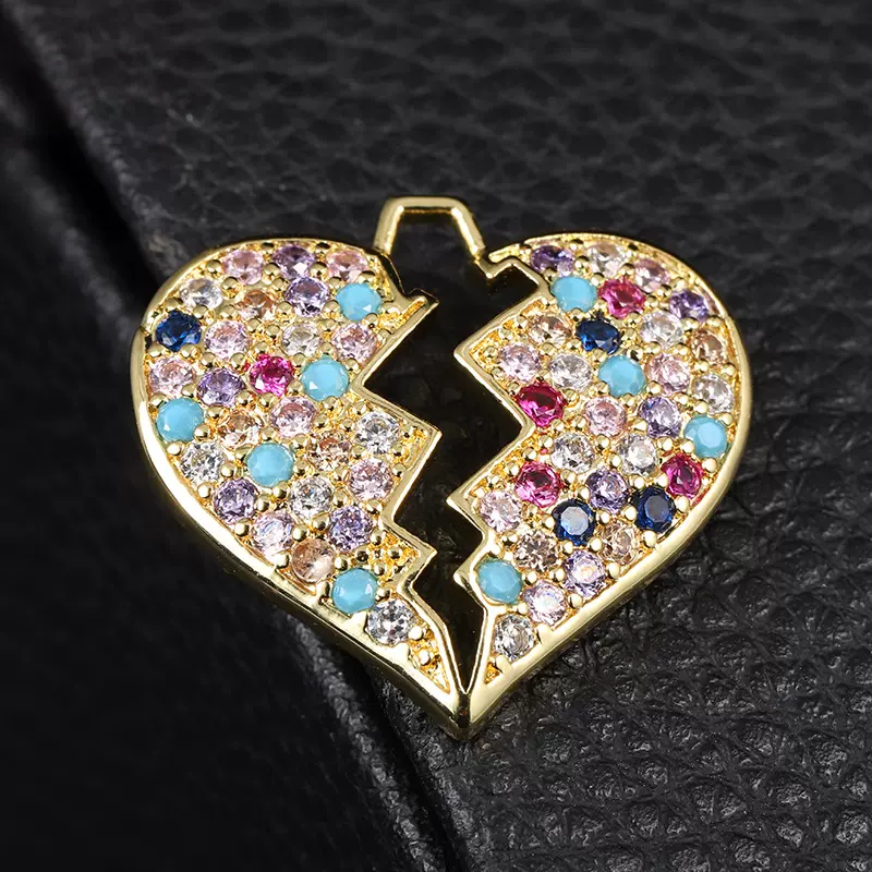 镶彩钻水钻爱心款中古挂坠电镀时尚欧夏项链吊坠女款小众设计饰品