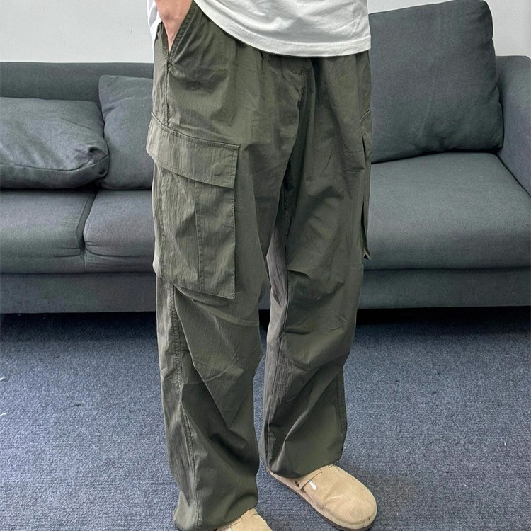 Army Green Cargo Pants Men's Summer Lightweight Quick-Drying Nylon Pants American Retro Loose Straight Wide-Leg Pants