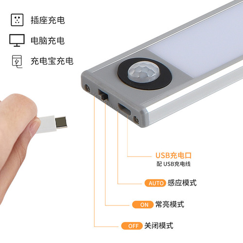 Lightweight Human Sensor Cabinet Light, USB Charging, Wireless Magnetic Adhesive Night Light for Bar Cabinet, Wardrobe, Shoe Cabinet, Corridor Light