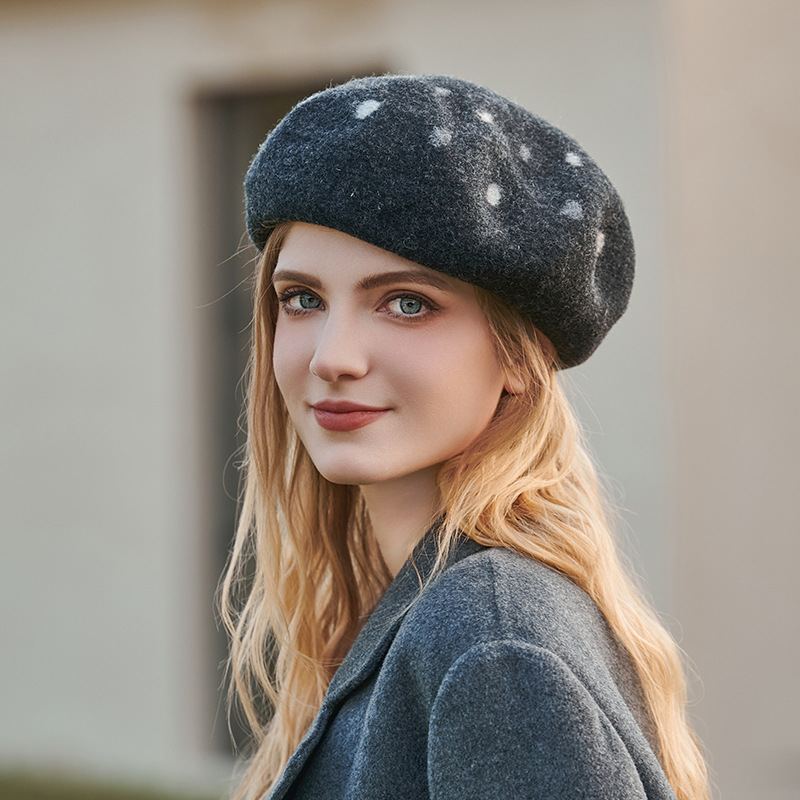 Black Polka Dot Wool Beret