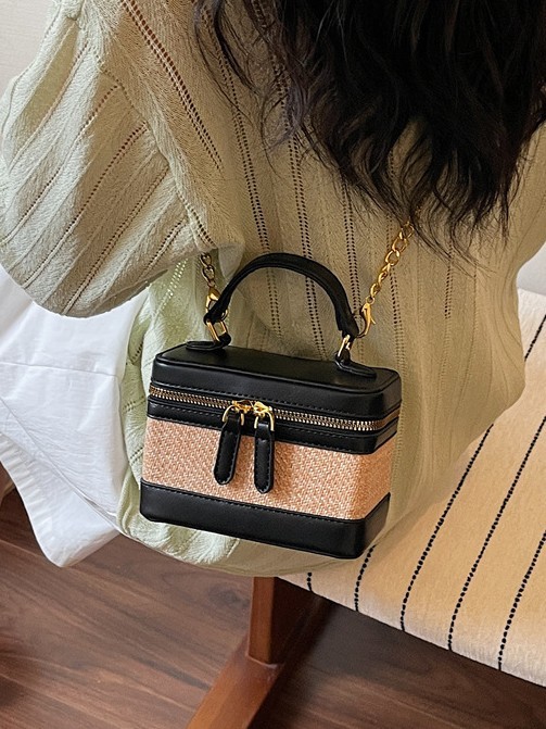 Bolso para mujeres 2026 nuevo color contrastante empalme trenzado caja de mano bolso pequeño bolso cuadrado de lujo ligero de alto nivel bolso de hombro