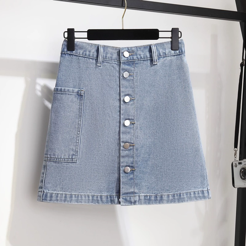 Джинсовая юбка 200 кг 300 кг плюс Толстая Женская Толстая однобортная юбка больших размеров Короткая юбка, особенная пухлая девушка