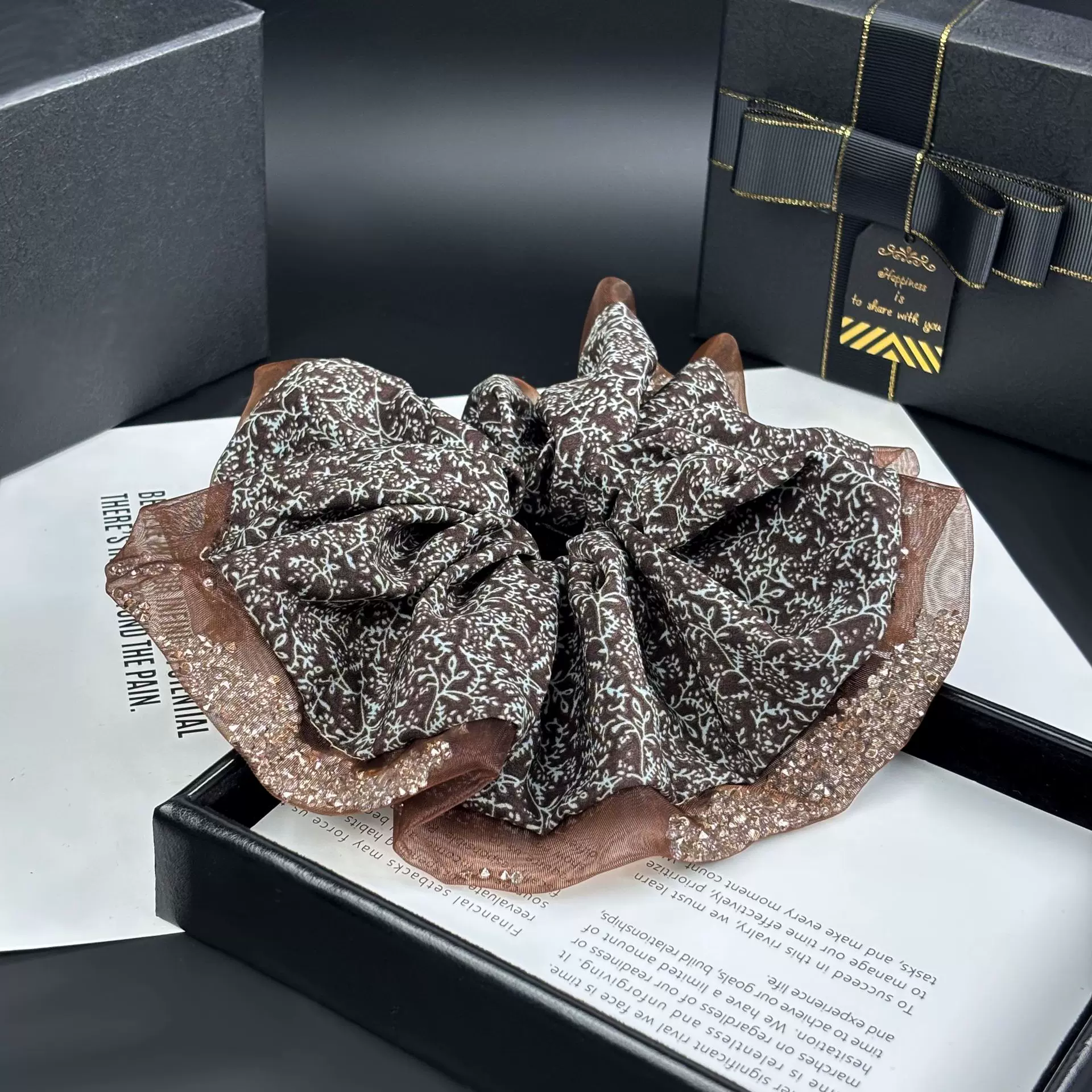 韩系复古碎花大肠发圈慵懒风超大号发绳气质纱边碎钻头花布艺头绳