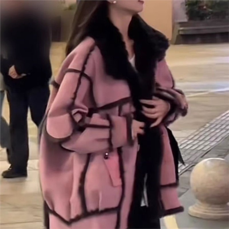 秋冬厚外套2025复古风拼接百搭大衣时尚休闲宽松加绒加厚冬季外套