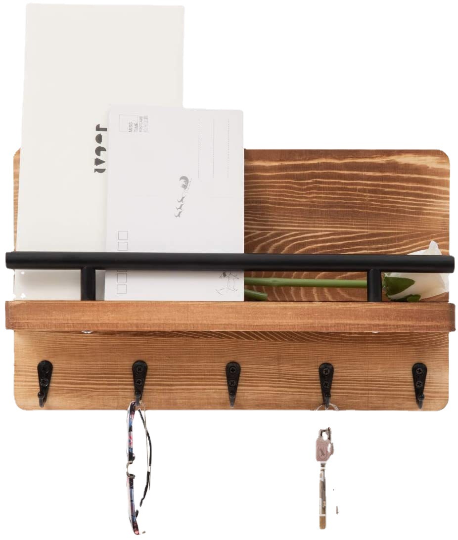 Rack de almacenamiento de gancho de llave de madera montado en la pared de estilo americano estante de almacenamiento de buzón de pared estante de clasificación de correo flotante de madera