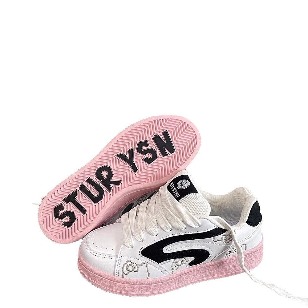 Polvo blanco original costura gato diseño zapatos de pan mujeres retro diseño de nicho zapatos de skate suela gruesa zapatos deportivos antideslizantes