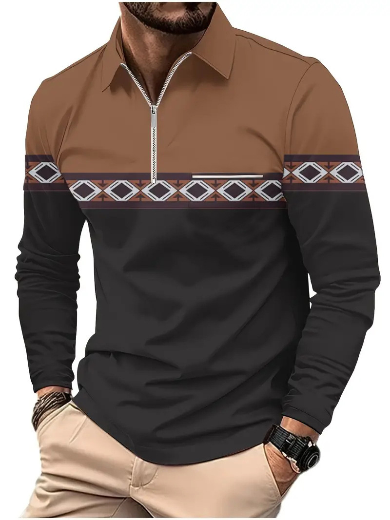 Otoño e invierno todo-fósforo estilo de Hong Kong guapo suéter de manga larga estilo minimal neutral temperamento fresco cremallera camisa POLO MB14
