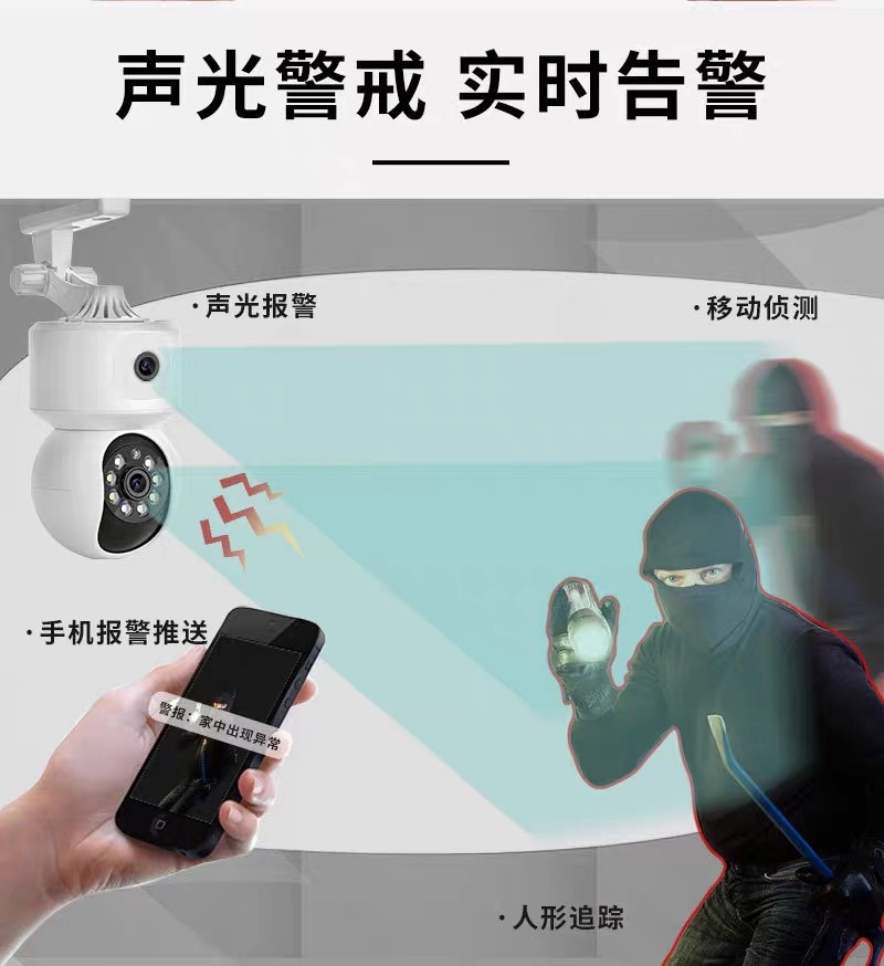 High-definition dual-lens dual-screen wireless WIFI surveillance camera, icsee dome camera, high-definition indoor monitoring, shaking head details Picture