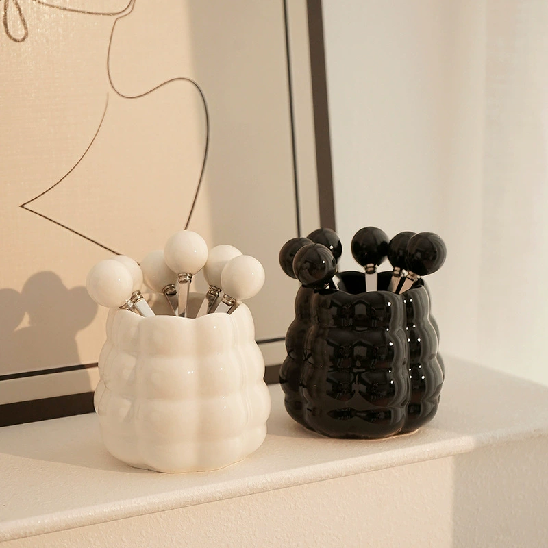 Новый набор керамических вилочек для фруктов в кремовом стиле, высококачественные фруктовые шпажки, декор для дома, отличный товар, оптовая продажа с тубусом для хранения