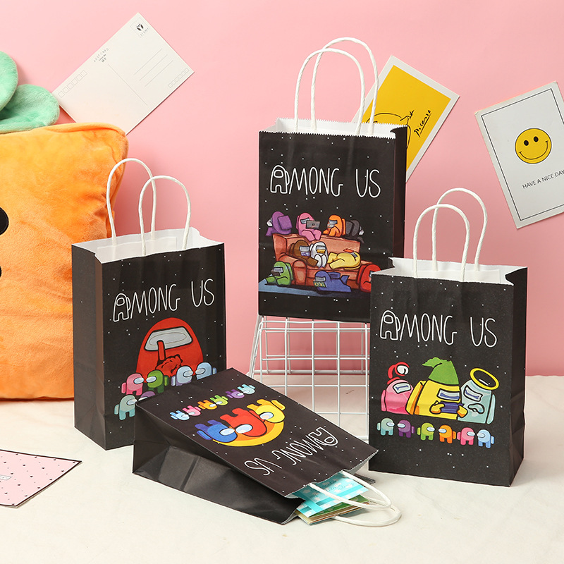 2021跨境新款礼品袋狼人杀手拎袋黑色牛皮纸手提礼品袋厂家直供